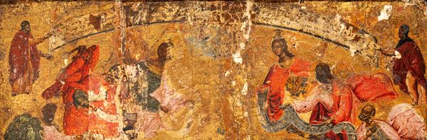 Cuspide centinata a fondo oro con Angeli e Santi