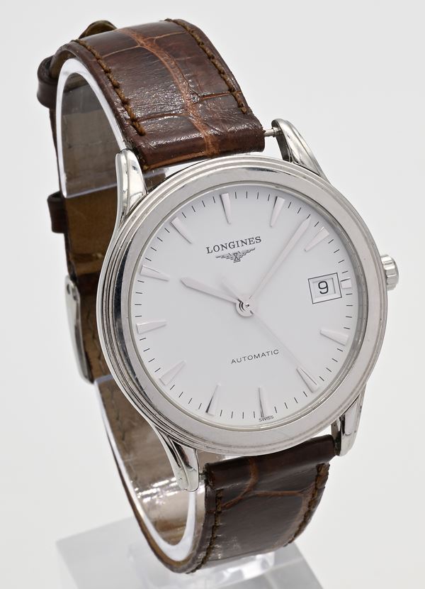 Longines Flagship L619.2 - Orologio da polso automatico da uomo con datario in acciaio e fondo scheletrato (L4.774.4)