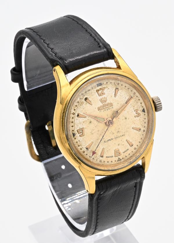Roamer Super Shock  (Brev. 215999 180459) - Orologio da polso meccanico da uomo in metallo dorato in oro giallo 20 Kt con fondello in acciaio