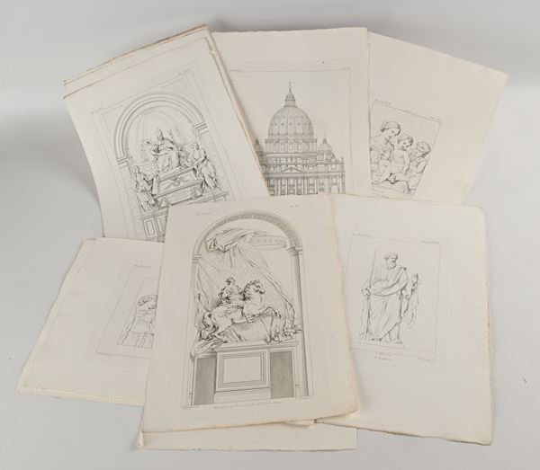 Lotto 15 incisioni tratte dal Primo e Secondo Volume sulla Basilica Vaticana dell'opera di Erasmo Pistolesi Il Vaticano descritto ed illustrato 