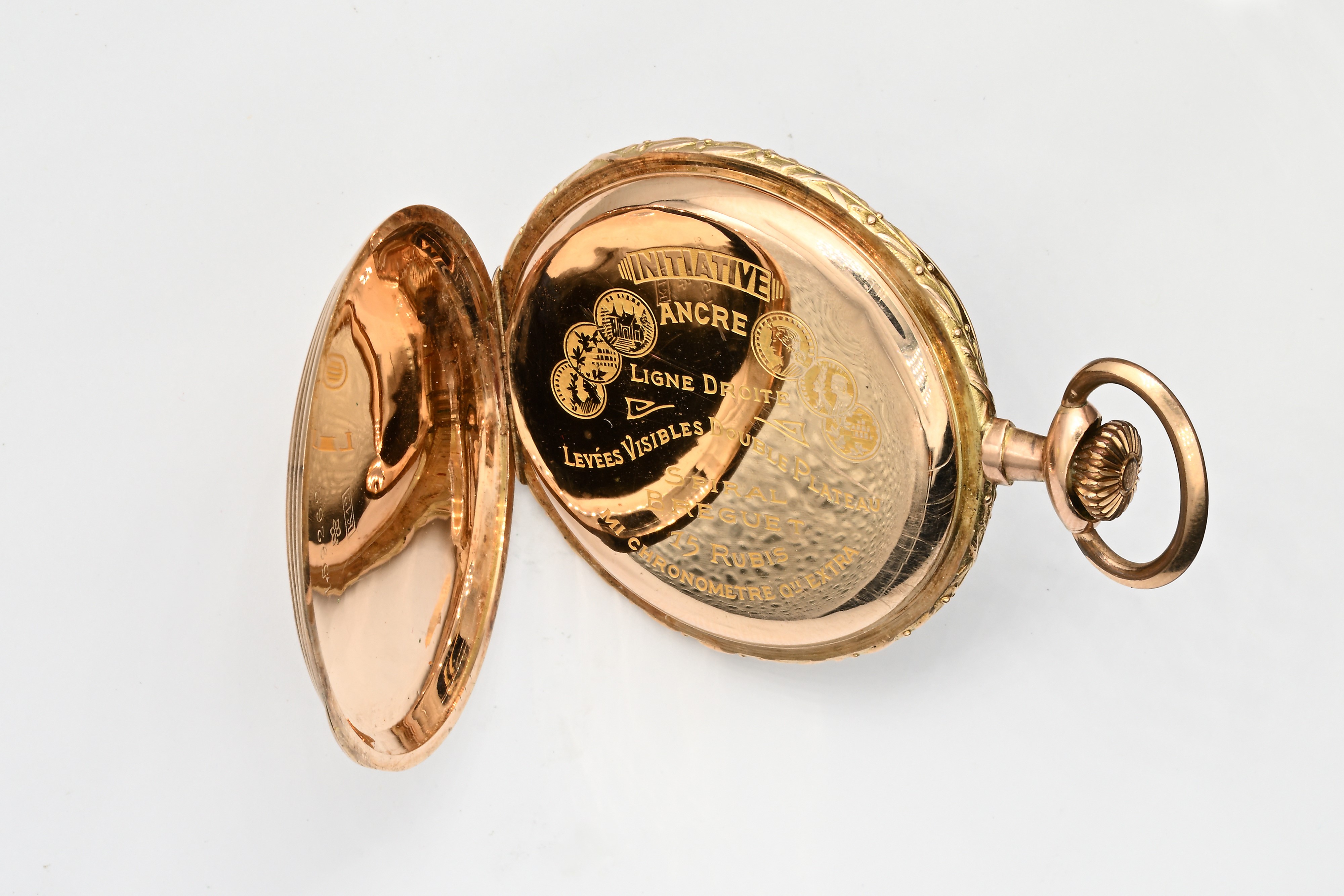 Orologio da tasca con scappamento ad ancora spirale Breguet remontoir, cassa e cuvette in oro 12 ...