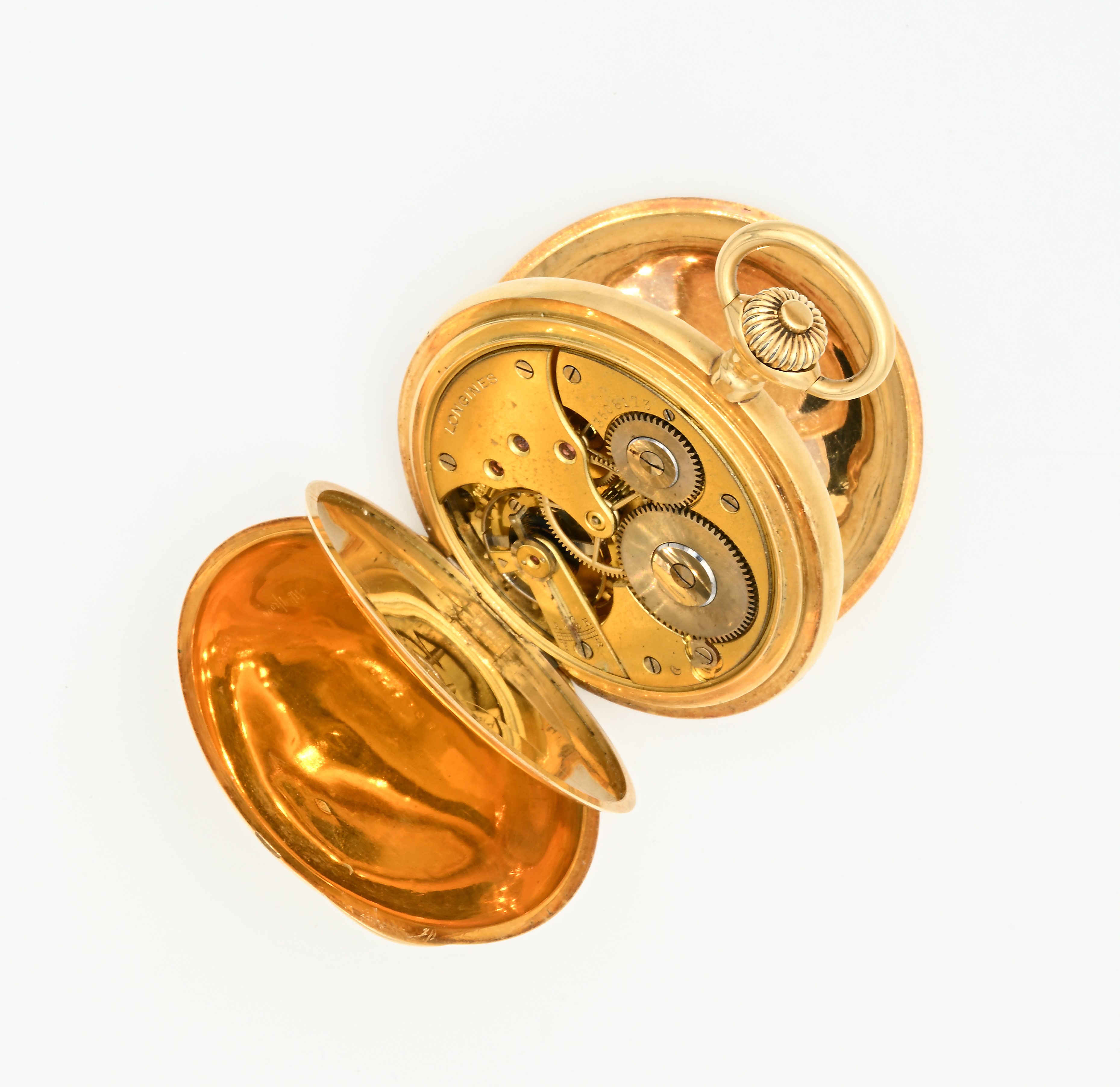Longines, Orologio da tasca savonette con scappamento ad ancora remontoir (Cal. 19.74N), in oro
