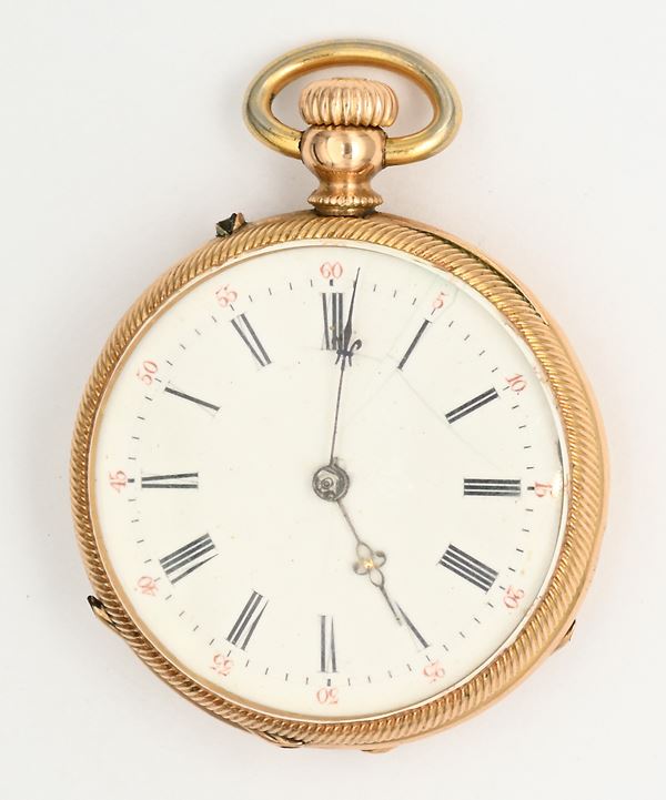 Orologio da tasca con scappamento a cilindro remontoir in oro giallo 18Kt