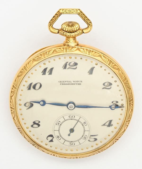 Oriental Watch Chronometre - Orologio da tasca con scappamento ad ancora e spirale Breguet remontoir da uomo in oro giallo 18Kt