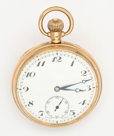 Orologio da tasca svizzero anni '30, scappamento ad ancora con spirale Breguet, oro giallo 9 Kt, ...