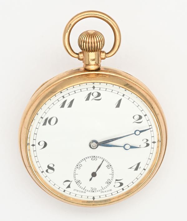 Anonimo svizzero - Orologio da tasca con scappamento ad ancora con spirale Breguet remontoir in oro giallo 9Kt, cassa inglese con punzoni Birmingham 1932