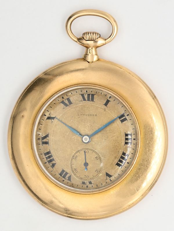 Longines - orologio da tasca con scappamento ad ancora e spirale Breguet remontoir da uomo in oro giallo 14Kt