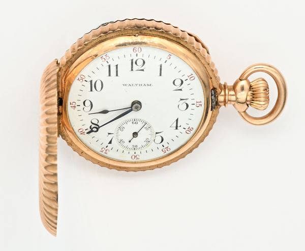 A.W.W. Co. Waltham Mass. - Orologio da tasca savonette con scappamento ad ancora remontoir in oro 14Kt 