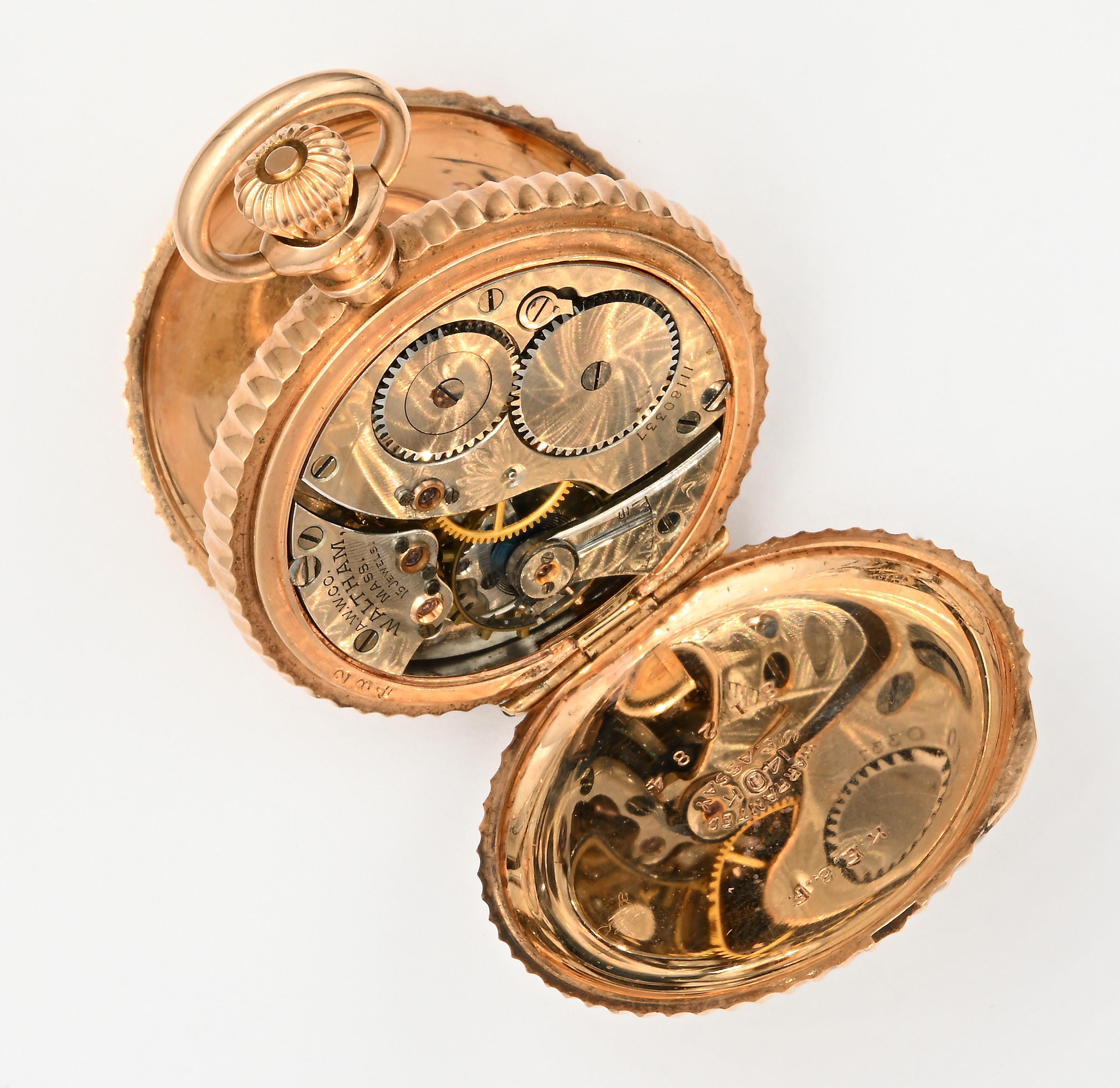 A.W.W. Co., Orologio da tasca savonette in oro 14 Kt con scappamento ad ancora remontoir
