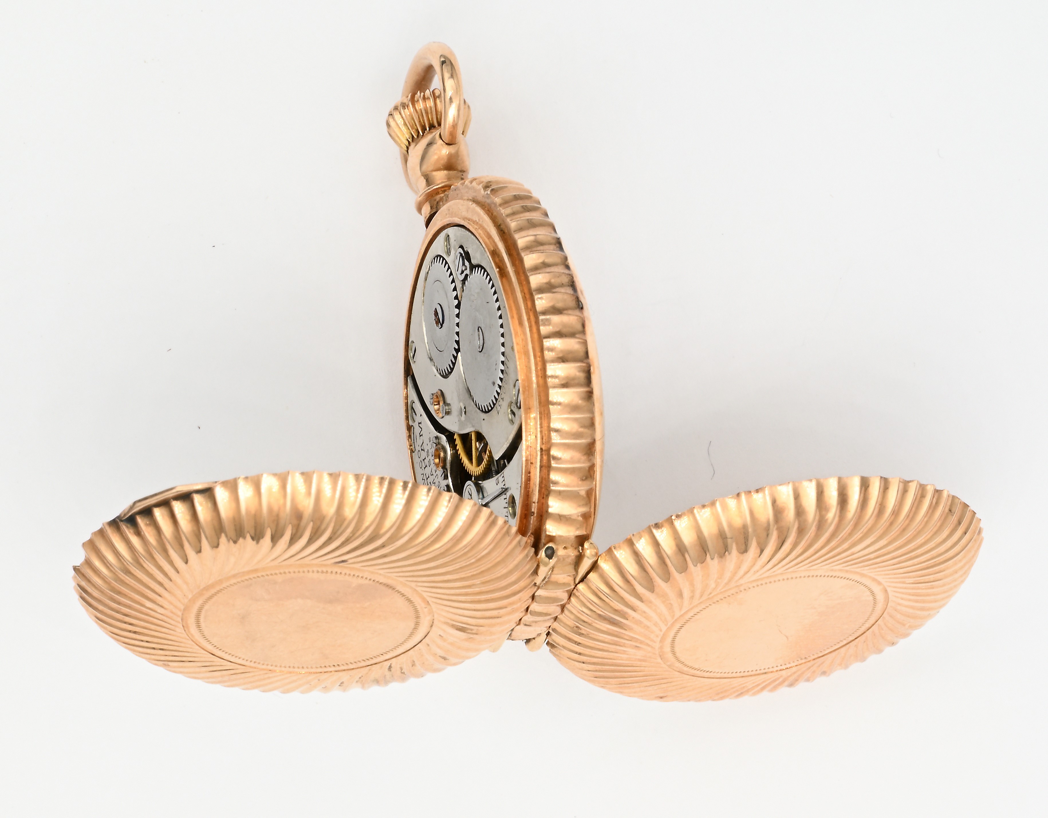 A.W.W. Co., Orologio da tasca savonette in oro 14 Kt con scappamento ad ancora remontoir