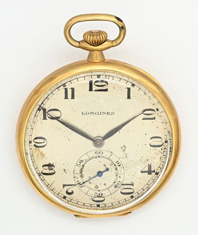 Longines, Orologio da tasca in oro 18 kt con scappamento ad ancora spirale Breguet remontoir, cal...