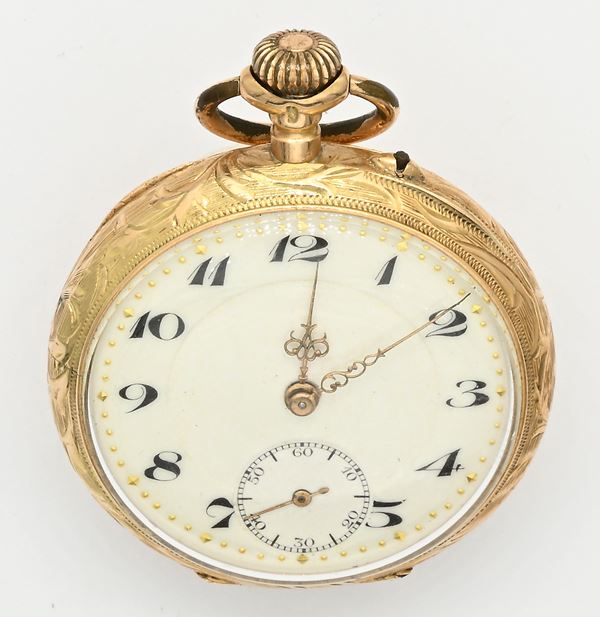 Orologio da tasca monachina con scappamento a cilindro remontoir in oro 14Kt 