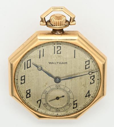 A.W.W. Co. Waltham U.S.A., Orologio da tasca in oro 14 Kt con scappamento ad ancora spirale Bregu...