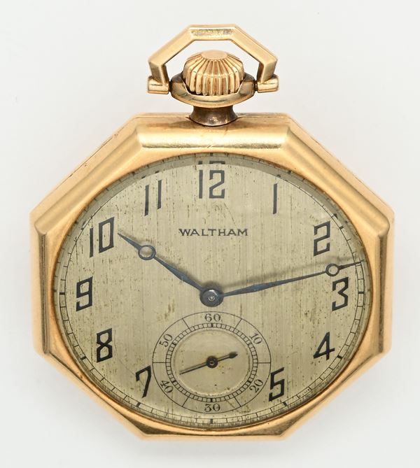 A.W.W. Co. Waltham U.S.A. - Orologio da tasca con scappamento ad ancora spirale Breguet remontoir in oro 14Kt