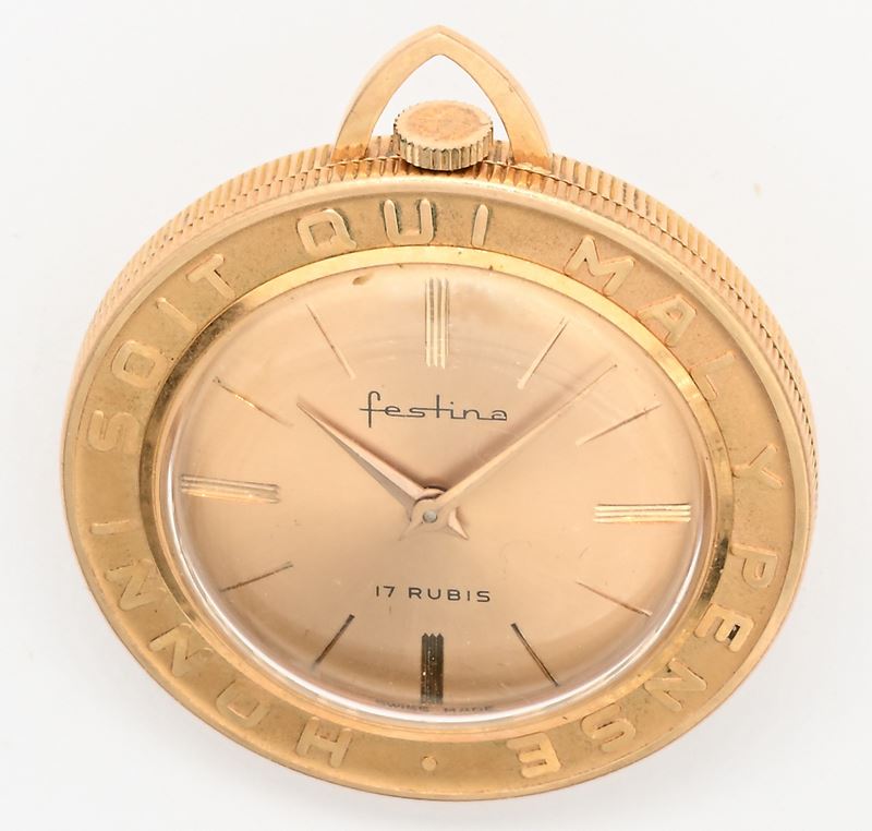 Festina, 17 rubini (Cal. ETA 980) – Orologio da tasca con scappamento ad ancora remontoir in oro ...