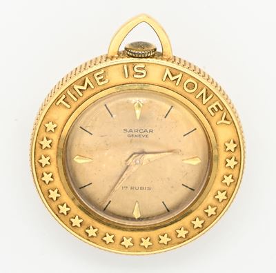 Sarcar Genève, Orologio da tasca con scappamento ad ancora remontoir in oro 18 kt e cassa moneta