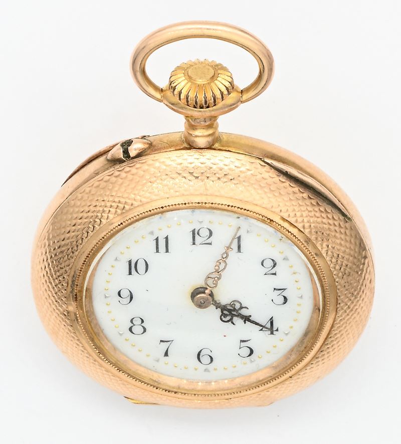 Orologio da tasca monachina con scappamento a cilindro remontoir in oro 14KT (cassa in oro)