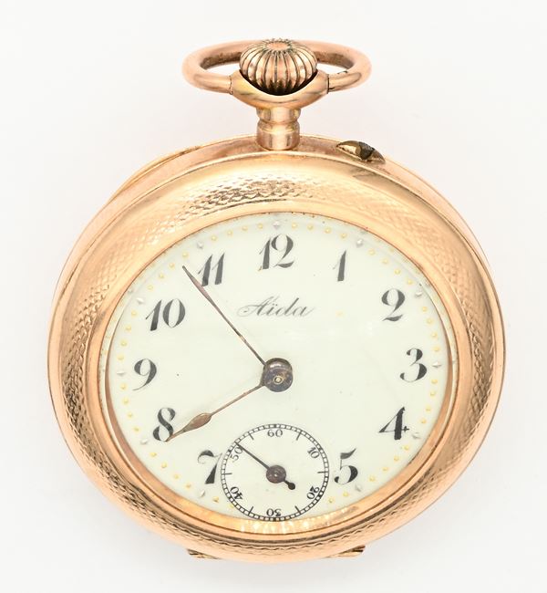 Aida - Orologio da tasca con scappamento a cilindro remontoir in oro 12Kt  (1900/1910)  - Auction Time Auction - Pocket Watches - Casa d'Aste Arcadia