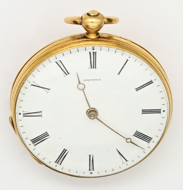 Anquetin Bte Paris - Orologio da tasca con scappamento a cilindro carica a chiavetta in oro 