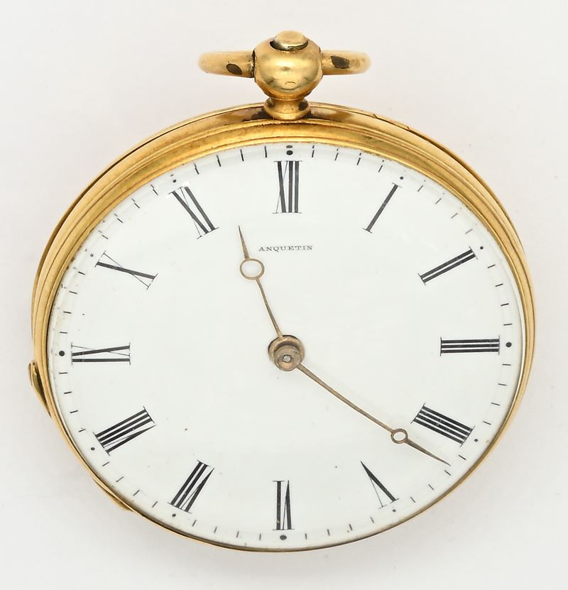 Anquetin, Bte Paris — Orologio da tasca con scappamento a cilindro e carica a chiavetta, in oro