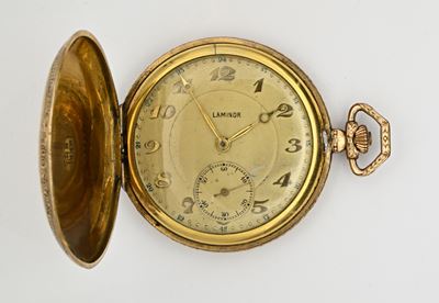 Laminor Watch Co, Orologio da tasca savonette con scappamento ad ancora remontoir in metallo plac...