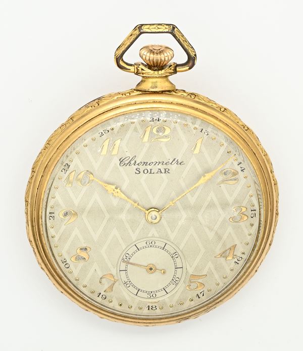 Solar Chronometre - Orologio da tasca con scappamento ad ancora remontoir da uomo in metallo placcato in oro 