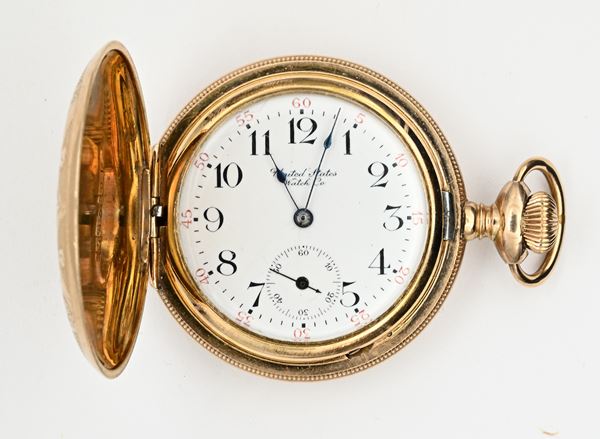 United States Watch Co Waltham Mass - Orologio da tasca savonette con scappamento ad ancora e spirale Breguet remontoir da uomo in metallo placcato in oro