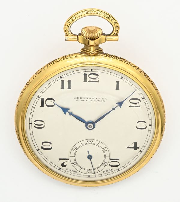 Eberhard & Co Chaux De Fonds - Orologio da tasca con scappamento ad ancora e spirale Breguet remontoir da uomo in metallo placcato in oro  (anni '30)  - Asta Asta a Tempo - Orologi da Tasca - Casa d'Aste Arcadia