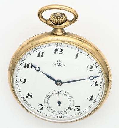 Omega, Orologio da tasca con scappamento ad ancora e spirale Breguet remontoir