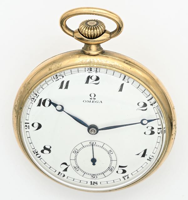 Omega - Orologio da tasca con scappamento ad ancora e spirale Breguet remontoir da uomo in metallo placcato in oro