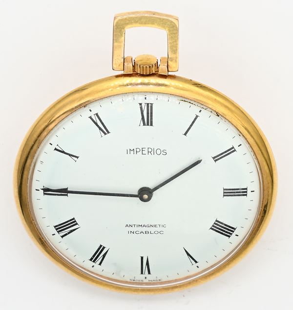 Imperios (Cal. Unitas 6325) Antimagnetic Incabloc - Orologio da tasca scappamento ad ancora remontoir da uomo in metallo placcato in oro giallo 10M  (1980 circa)  - Auction Time Auction - Pocket Watches - Casa d'Aste Arcadia