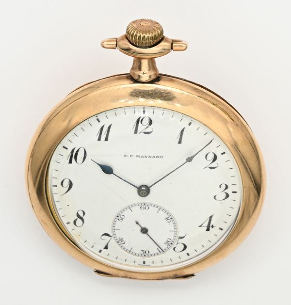 Longines (Cal. 18.79) per F.C. Maynard Saratoga Springs N.Y. - Orologio da tasca scappamento ad ancora e spirale Breguet con registrazione micrometrica remontoir da uomo in metallo placcato in oro giallo  (1930 circa)  - Asta Asta a Tempo - Orologi da Tasca - Casa d'Aste Arcadia