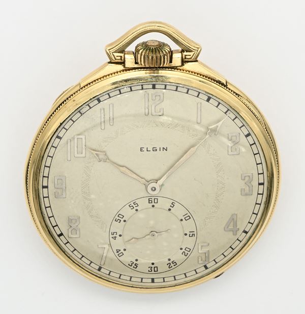Elgin Nat. Watch Co. U.S.A. - Orologio da tasca scappamento ad ancora e spirale Breguet remontoir da uomo in metallo placcato in oro giallo 14Kt