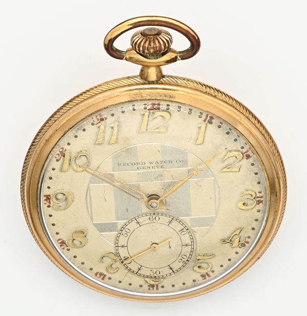 Record Watch Co Geneve - Orologio da tasca scappamento ad ancora remontoir da uomo in metallo placcato in oro giallo