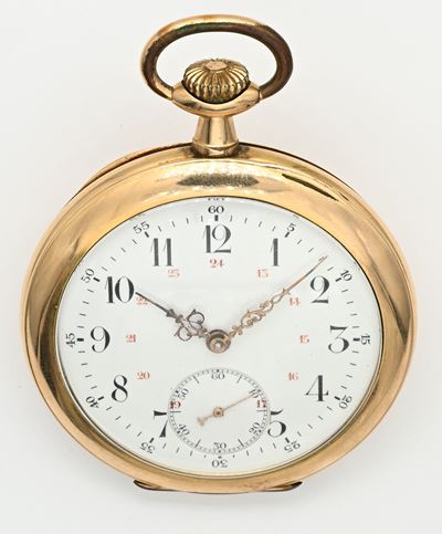 Orologio da tasca, scappamento ad ancora con spirale Breguet, remontoir, in metallo placcato in o...
