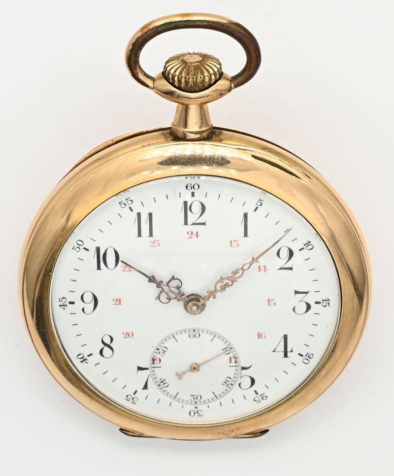 Orologio da tasca, scappamento ad ancora con spirale Breguet, remontoir, in metallo placcato in o...