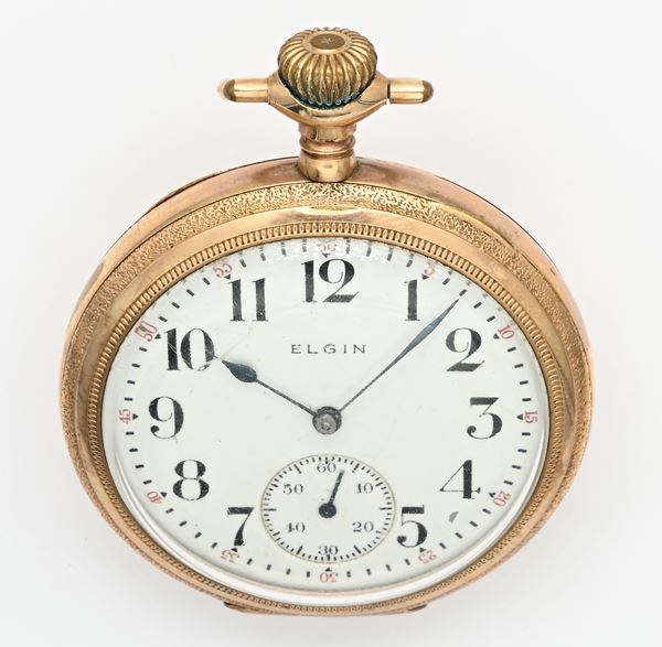 Elgin Nat. Watch Co - Orologio da tasca con scappamento ad ancora spirale Breguet remontoir da uomo in metallo placcato in oro giallo