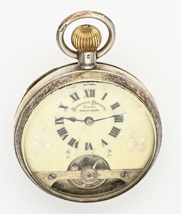 Hebdomas 8 giorni - Orologio da tasca con scappamento ad ancora e spirale Breguet remontoir da uomo in argento 925/000  