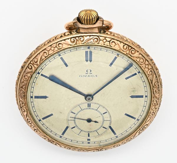 Omega - Orologio da tasca con scappamento ad ancora spirale Breguet remontoir da uomo in metallo placcato in oro giallo