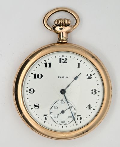 Elgin National Watch Co., Orologio da tasca in metallo placcato oro giallo con scappamento ad anc...