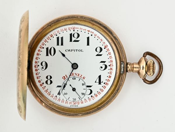 Capitol (Buren Watch Co.) - Orologio da tasca savonette con scappamento ad ancora remontoir da uomo in metallo placcato in oro giallo