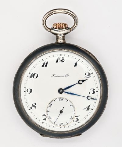 Hausmann & Co., Orologio da tasca con scappamento ad ancora spirale Breguet remontoir, argento 92...