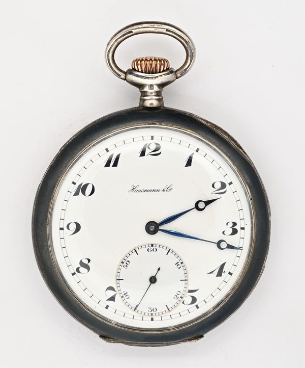 Hausmann & Co. - Orologio da tasca con scappamento ad ancora spirale Breguet remontoir da uomo in argento 925/000