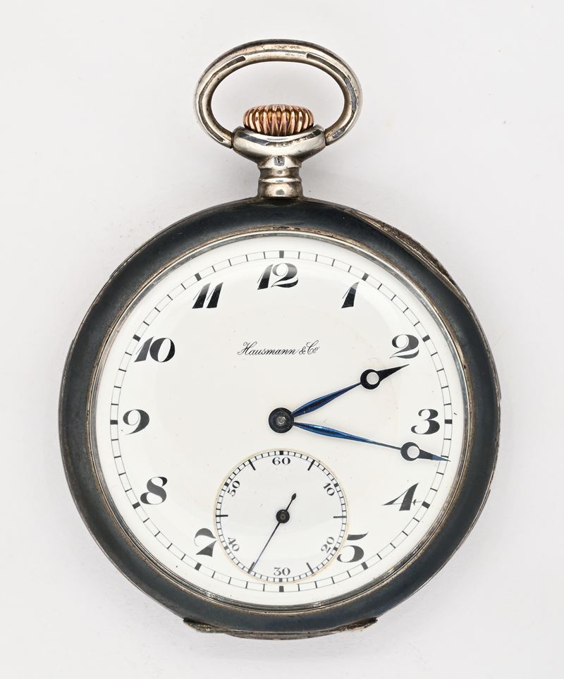 Hausmann & Co., Orologio da tasca con scappamento ad ancora spirale Breguet remontoir, argento 92...