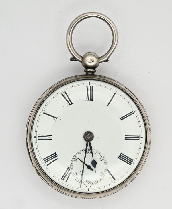 Orologio da tasca con scappamento a verga con conoide e carica a chiavetta da uomo con cassa in argento sterling con punzoni Londra 1859