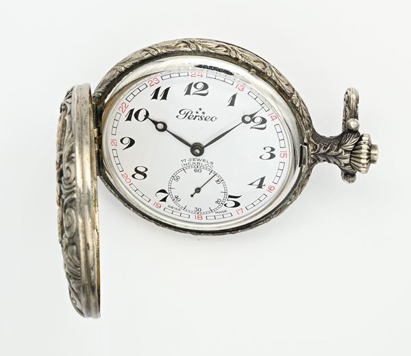 Perseo Cortebert (Cal. ETA 6498) - Orologio da tasca savonette con scappamento ad ancora e dispositivo antiurto remontoir da uomo in metallo cromato