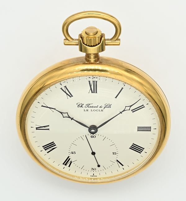 Orologio da tasca con scappamento ad ancora remontoir da uomo in metallo dorato (con quadrante firmato Ch. Tissot & Fils Le Locle (Cal. FM 825) 