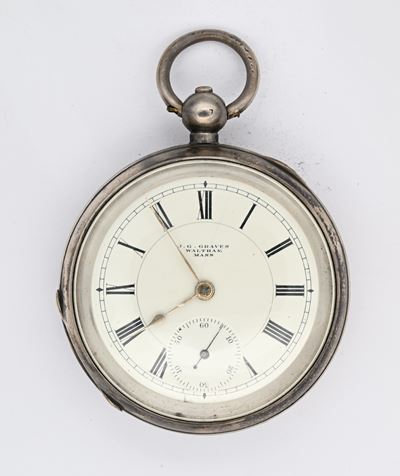 Am. Watch Co., Waltham Mass., Orologio da tasca da uomo in argento sterling con scappamento ad an...
