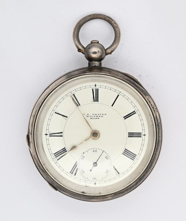 Am. Watch Co. Waltham Mass. per J.G. Graves - Orologio da tasca con scappamento ad ancora e spirale Breguet con carica a chiavetta da uomo in argento sterling, cassa con punzoni Birmingham 1898
