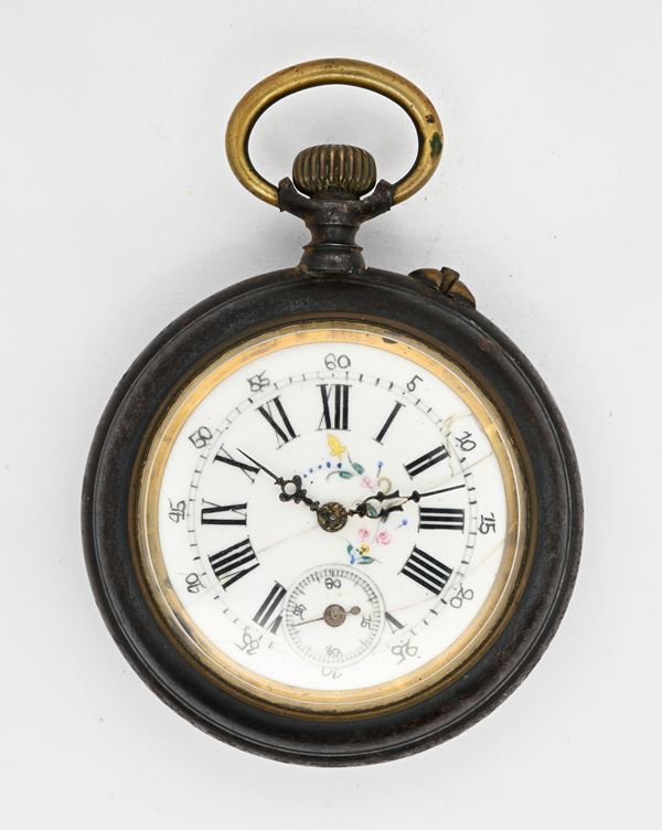 Anonimo - Orologio da tasca con scappamento ad ancora remontoir da uomo in metallo brunito con scena erotica con automa all'interno